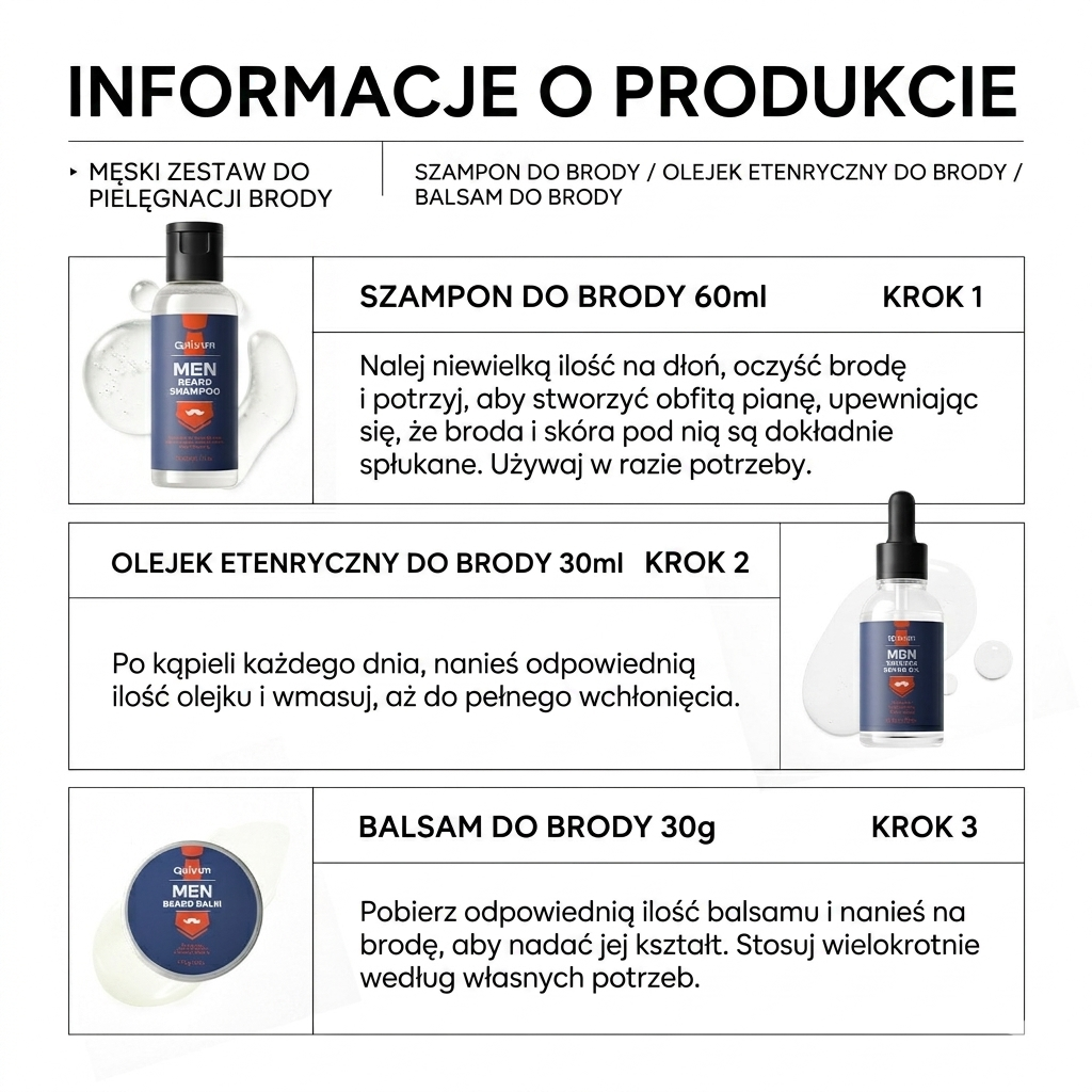 Zestaw do Pielęgnacji Brody QUIYUM | Szampon · Olejek · Krem – 3 elementy