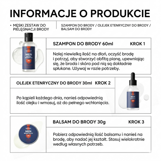 Zestaw do Pielęgnacji Brody QUIYUM | Szampon · Olejek · Krem – 3 elementy